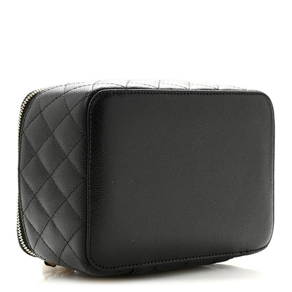 Caviar Quilted Top Handle Jewelry Case Black