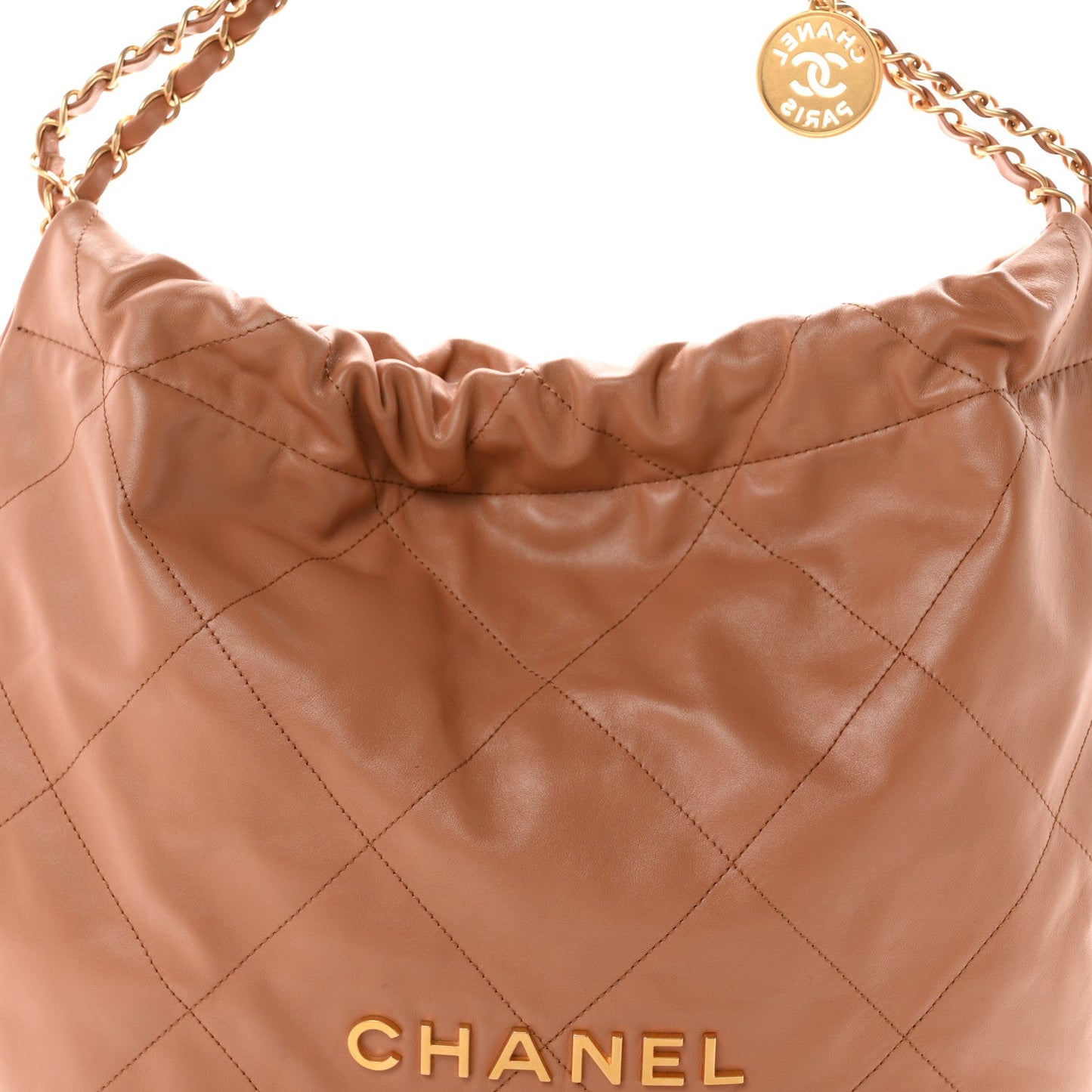 Shiny Calfskin Quilted Chanel 22 Camel