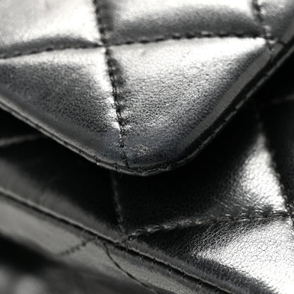 Lambskin Quilted Medium Double Flap Black