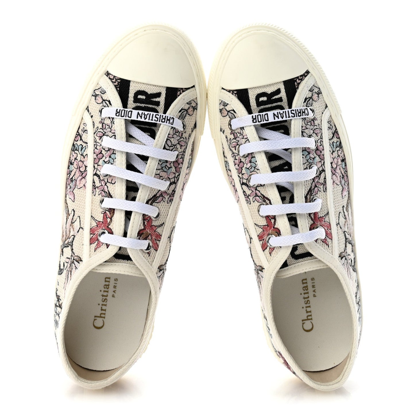 Canvas Embroidered Womens Walk'N'Dior Low Top Sneakers 38 White Multicolor