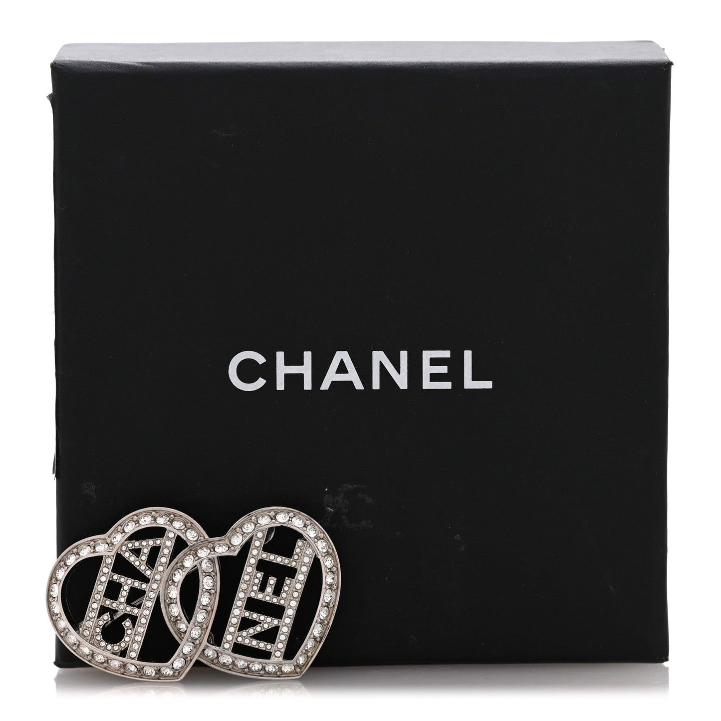 Crystal Double Heart Logo Brooch Silver