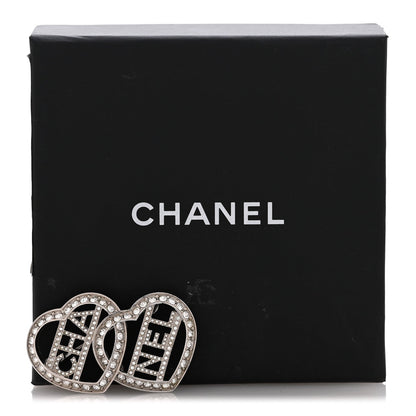 Crystal Double Heart Logo Brooch Silver