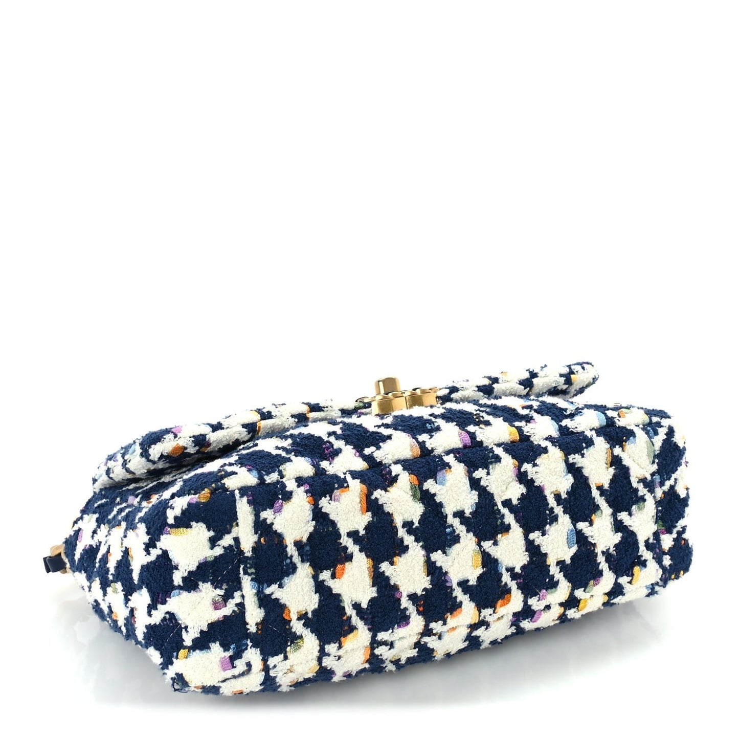 Tweed Quilted Medium 19 Flap Ecru Navy Blue Multicolor