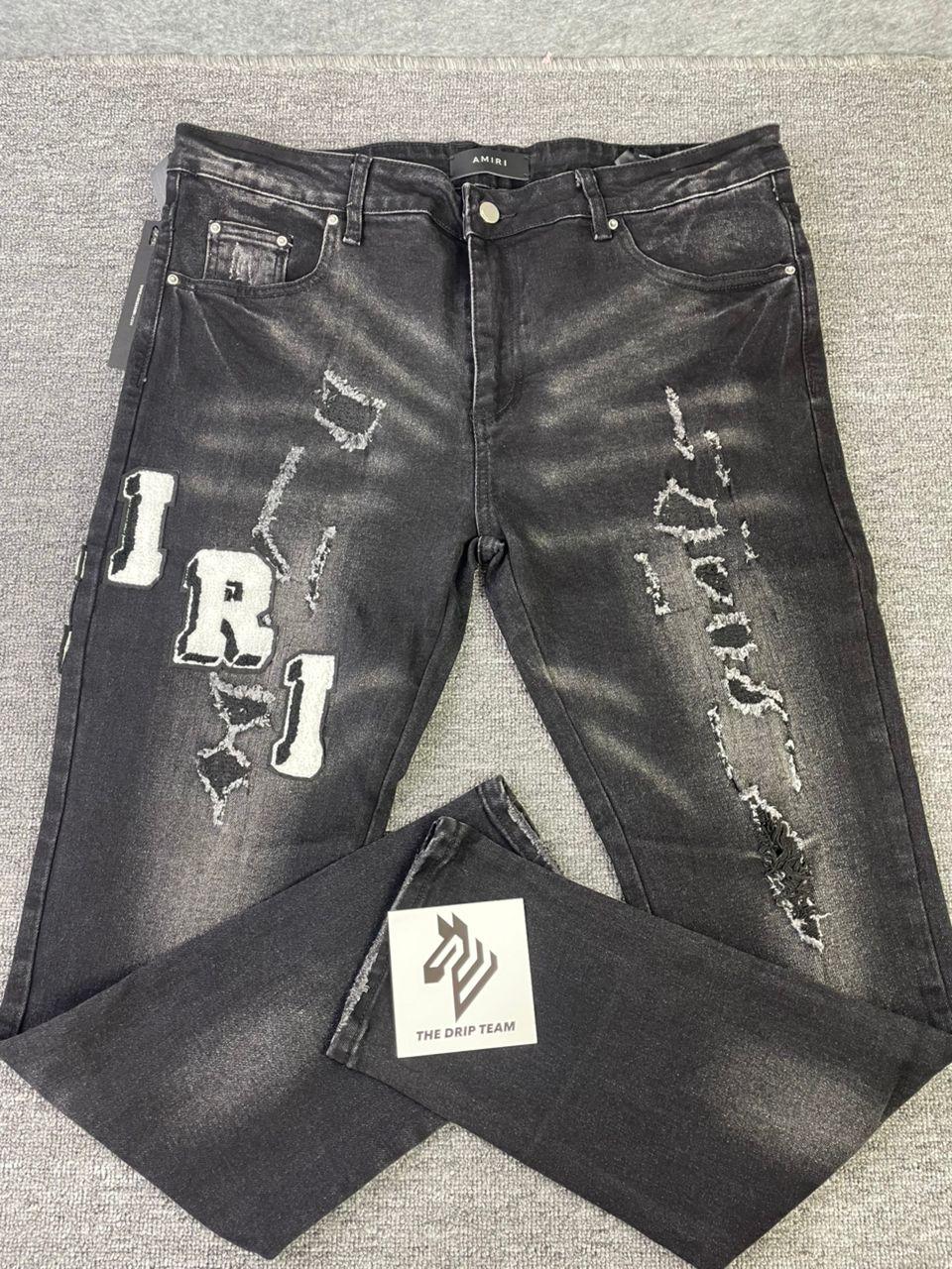 Amr White Logo Distressed Jeans