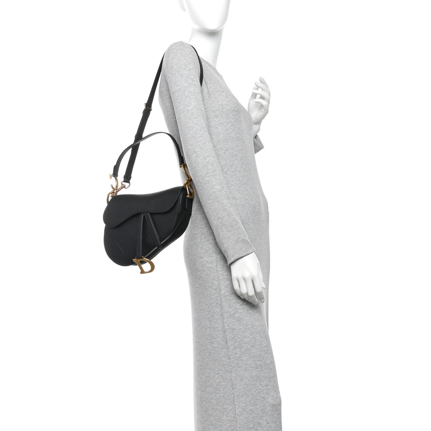 Grained Calfskin Saddle Bag With Strap Black