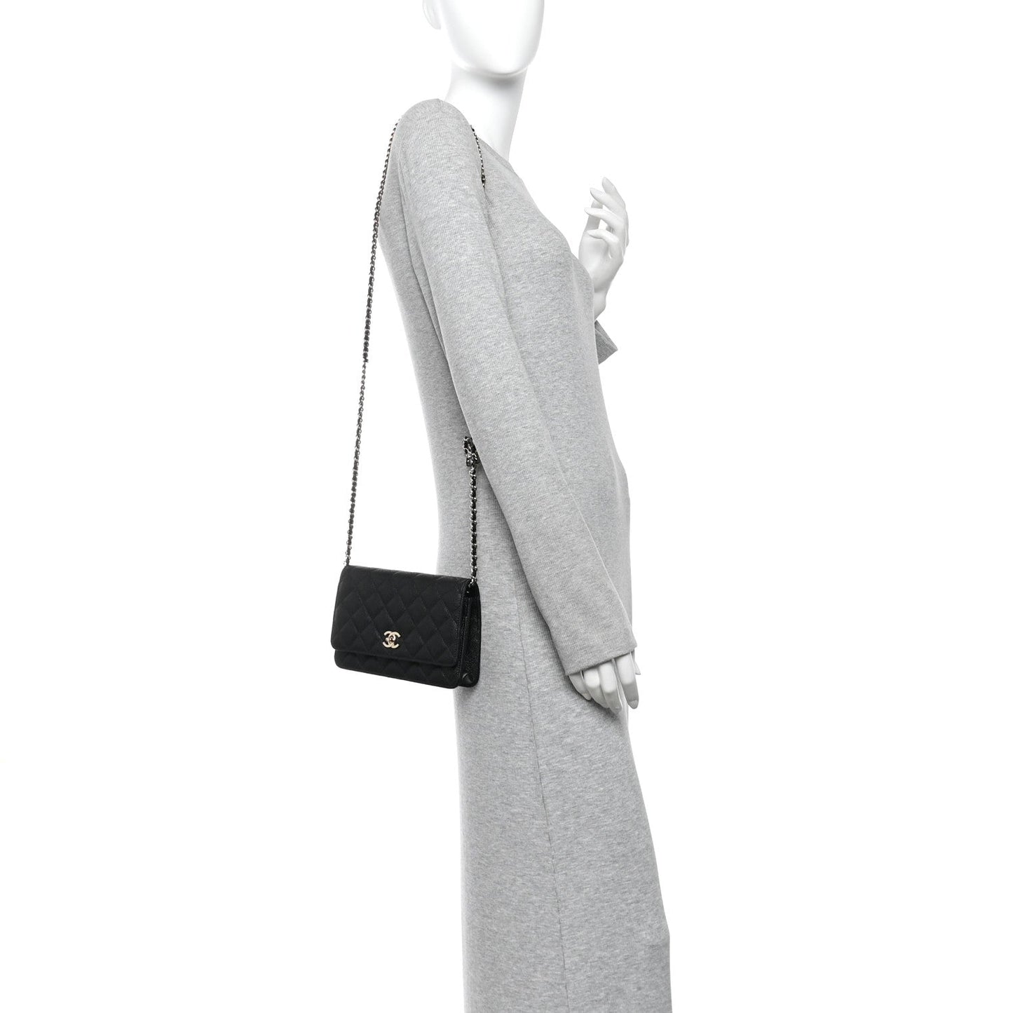 Caviar Quilted Bow Wallet On Chain WOC Black
