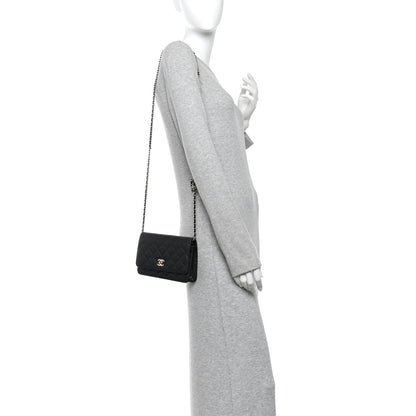 Caviar Quilted Bow Wallet On Chain WOC Black