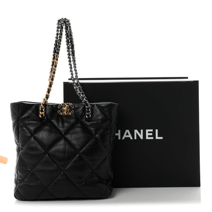Lambskin Quilted Chanel 19 Shopping Bag Black