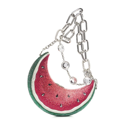 Crystal Watermelon Crescent Minaudiere Clutch