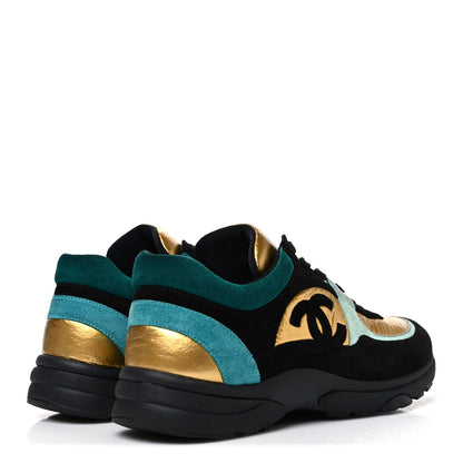 Fabric Calfskin Suede CC Womens Sneakers 39 Black Turquoise Gold 39 Black Turquoise Gold