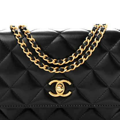 Lambskin Quilted Logo WOC Wallet On Chain Black