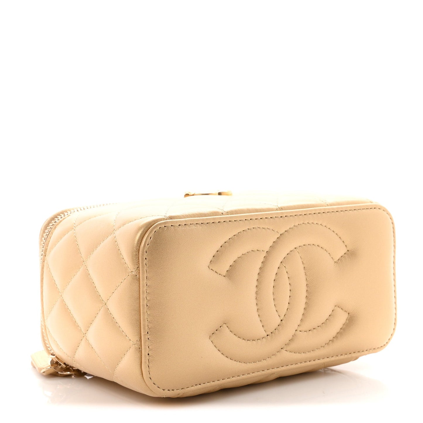 Metallic Lambskin Quilted Sweetheart Vanity Case Gold