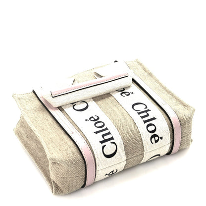 Cotton Calfskin Mini Woody Ribbon Tote  White Pink