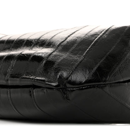 Glossy Calfskin Eelskin Embossed Medium Olivia Hobo Black