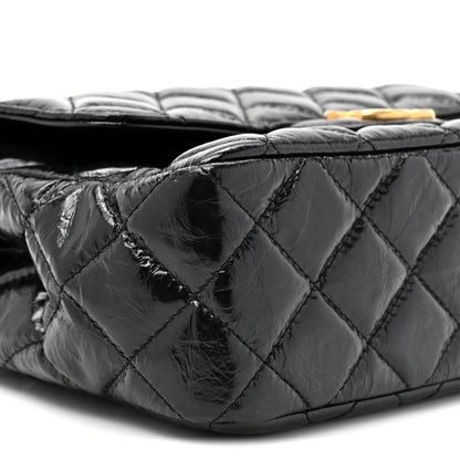 Shiny Crumpled Calfskin Quilted Wavy CC Hobo Black