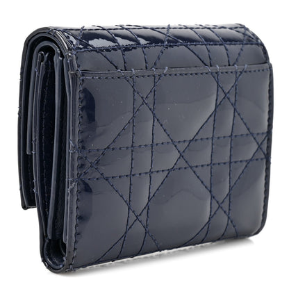 Patent Cannage Lady Dior Medium Wallet Navy