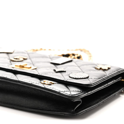 Aged Calfskin Lucky Charms Casino 2.55 Reissue Wallet on Chain WOC Black