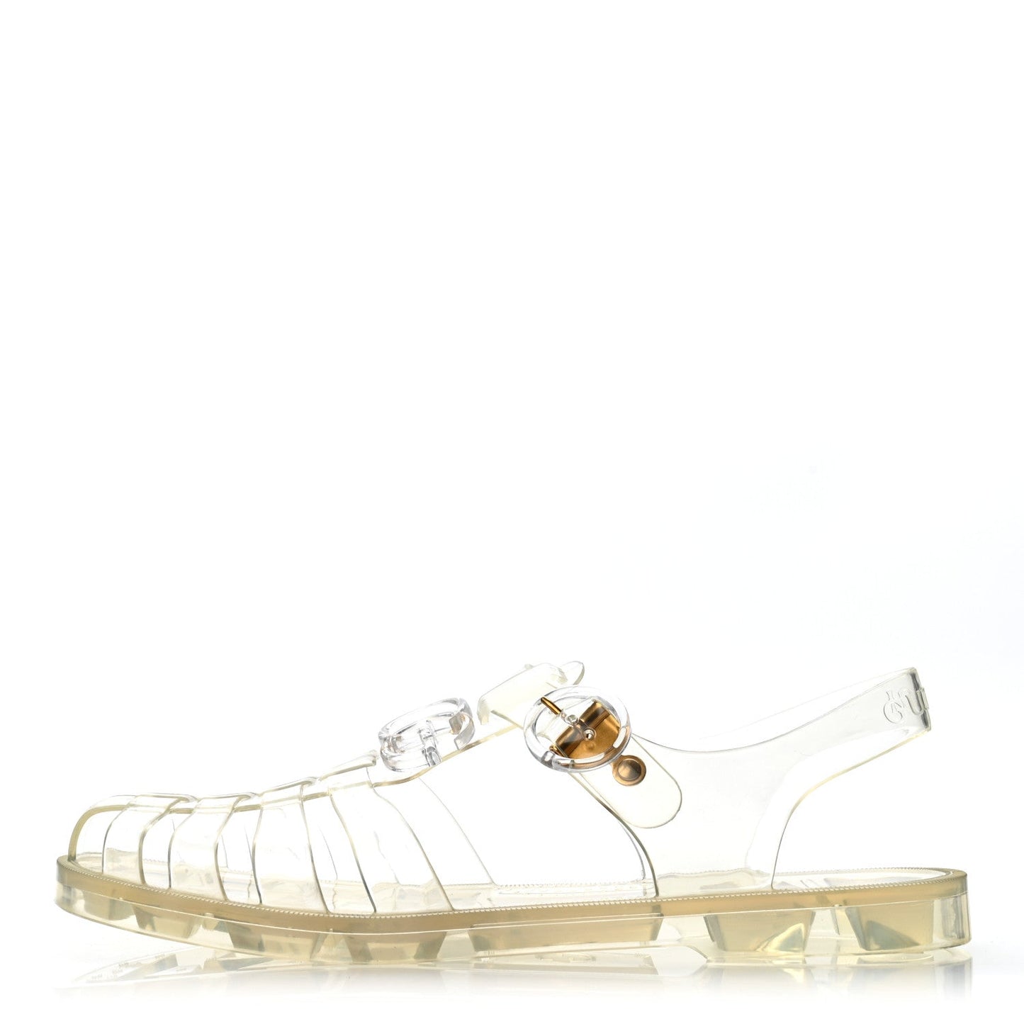Shiny Rubber Double G Buckle Strap Sandals 41 Transparent