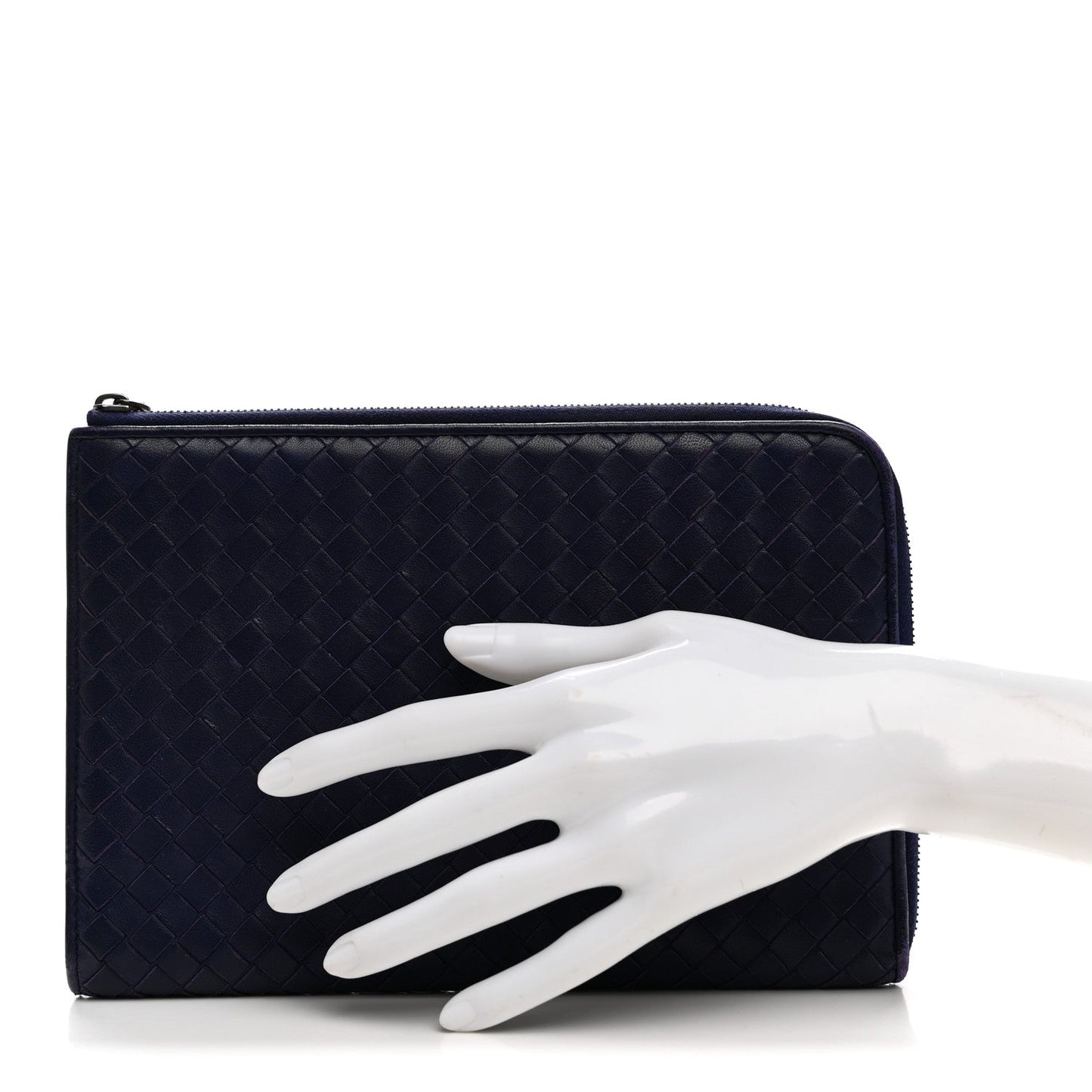 Nappa Intrecciato Flat Zip Pouch Navy
