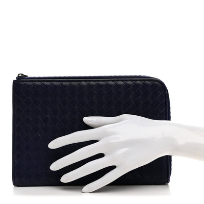 Nappa Intrecciato Flat Zip Pouch Navy
