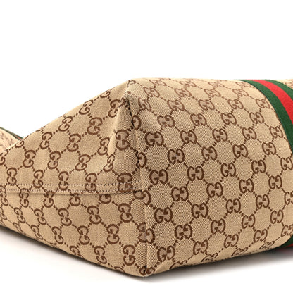 GG Monogram Web Large Giglio Tote Beige Brown