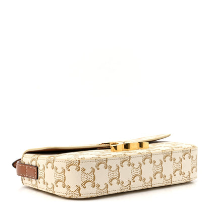 Canvas Calfskin Triomphe Shoulder Bag White