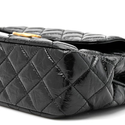Shiny Crumpled Calfskin Quilted Wavy CC Hobo Black