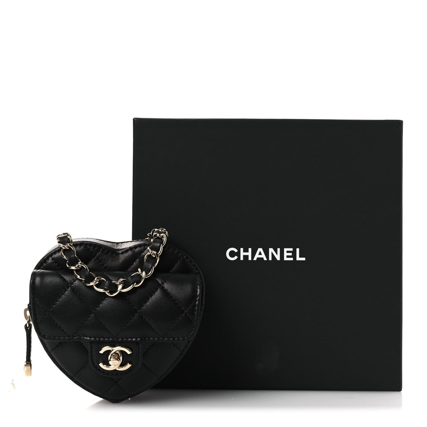 Lambskin Quilted CC In Love Heart Waist Belt Bag With Chain Black