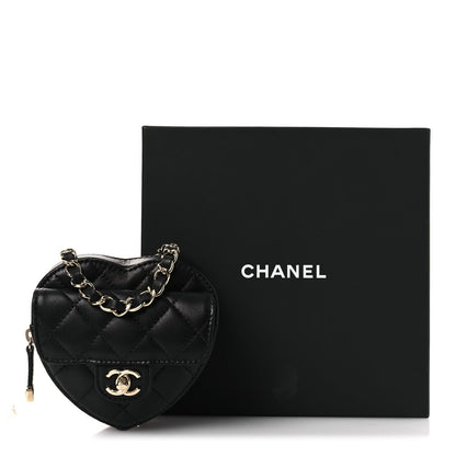 Lambskin Quilted CC In Love Heart Waist Belt Bag With Chain Black
