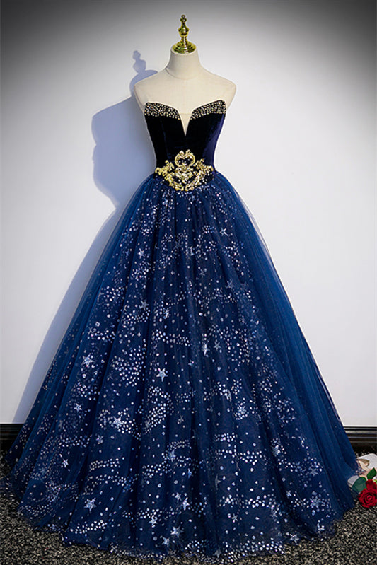 Sparkly Tulle A-Line Off-Shoulder Formal Prom Gown