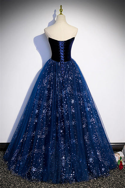 Sparkly Tulle A-Line Off-Shoulder Formal Prom Gown