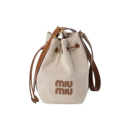 BUCKET BAG 29 BEIGE AND BRANDY IN CANVAS