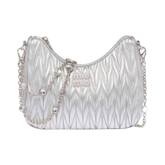 CRYSTAL CHAIN 26 BAG IN SILVER LAMBSKIN