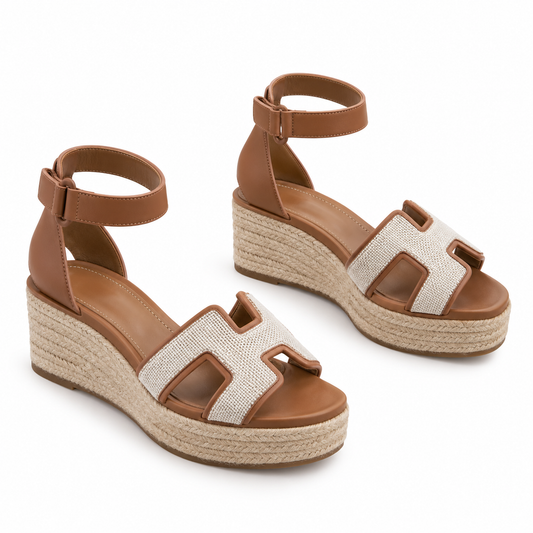 ELDA ESPADRILLE IN WHITE FABRIC AND BRONZE BROWN CALFSKIN