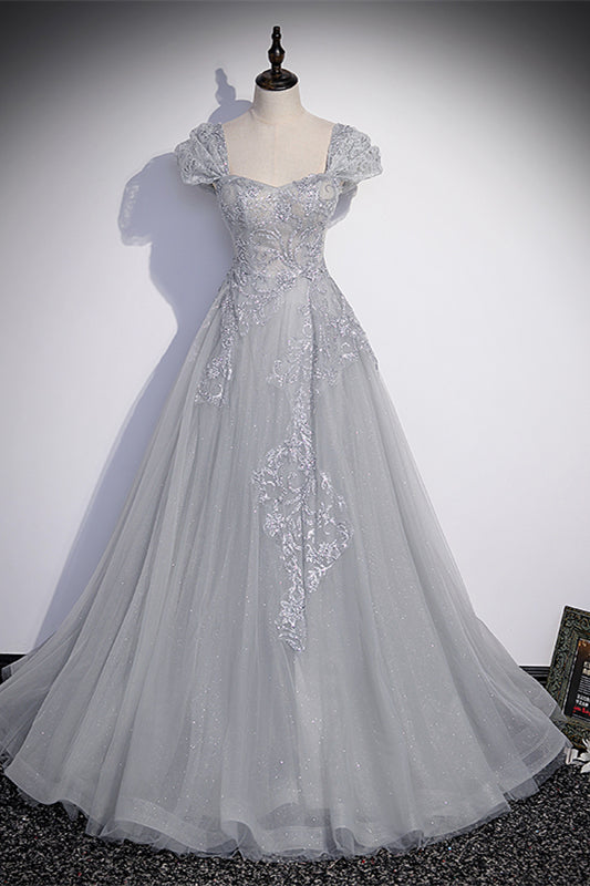Sweetheart Cap Sleeves A-Line Beaded Appliques Prom Gown