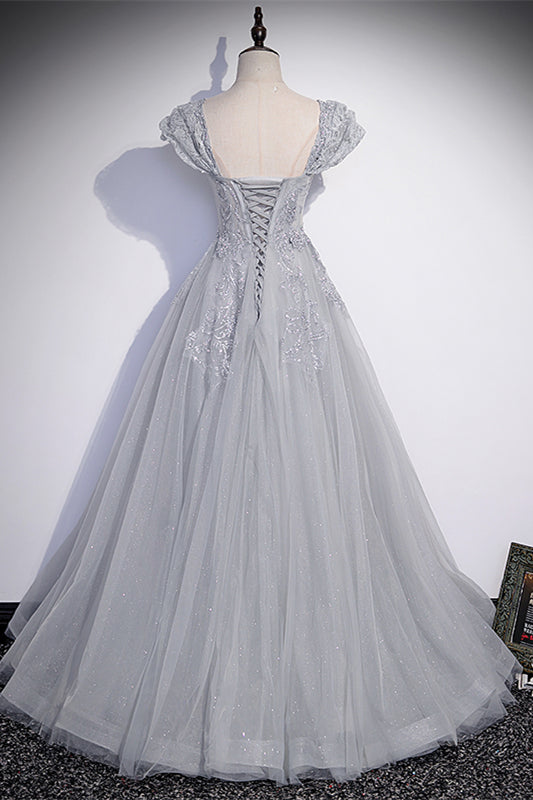 Sweetheart Cap Sleeves A-Line Beaded Appliques Prom Gown