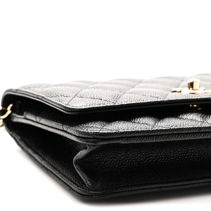 Caviar Quilted Bow Wallet On Chain WOC Black