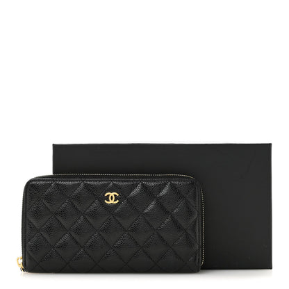 Caviar Quilted Large Gusset Zip Around Wallet Black