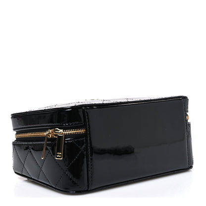Patent Quilted Top Handle Vanity Case Black