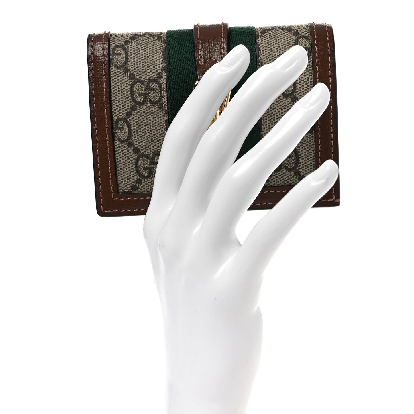 GG Supreme Monogram Textured Calfskin Web Jackie 1961 Card Case Beige Ebony Brown Sugar