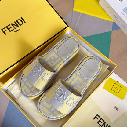 FF Sunshine 65 Yellow Grey Canvas Flatform Slide