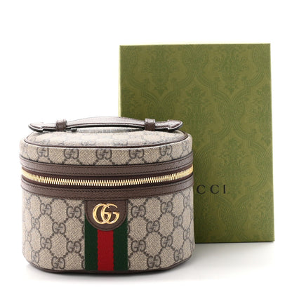 GG Supreme Monogram Textured Calfskin Web Ophidia Vanity Cosmetic Case Beige Ebony New Acero