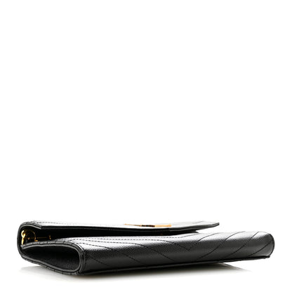 Grain De Poudre Matelasse Chevron Monogram Envelope Clutch Black
