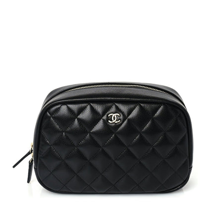 Caviar Quilted Medium Curvy Pouch Cosmetic Case Black