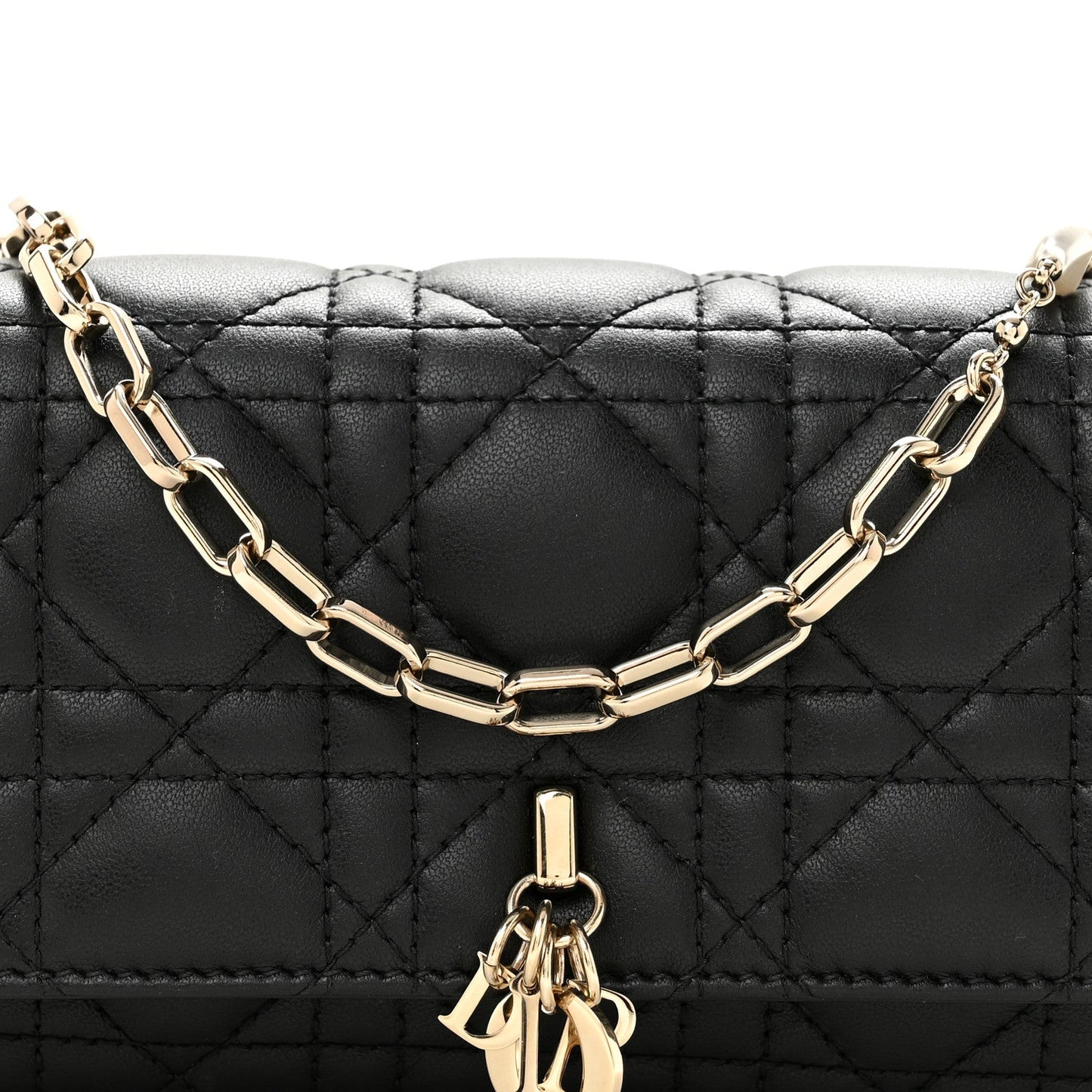 Lambskin Cannage Dior Talk Phone Pouch  Black