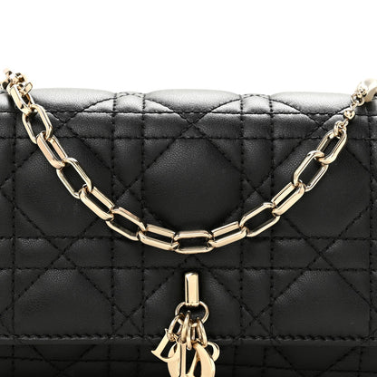 Lambskin Cannage Dior Talk Phone Pouch  Black