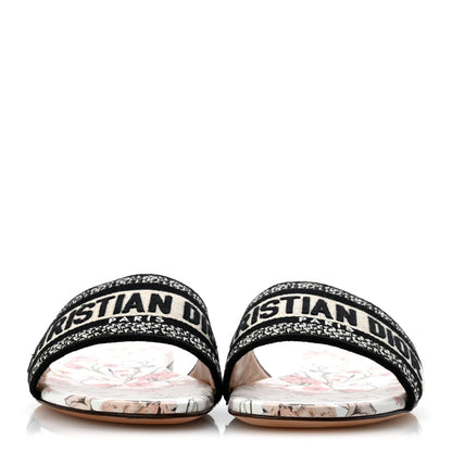 Canvas Embroidered Millefiori Dway Flat Slide Sandals 37 Black White Multicolor