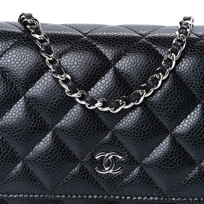 Caviar Quilted Wallet on Chain WOC  Black
