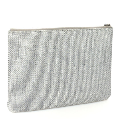 Woven Straw Raffia Medium Deauville Cosmetic Pouch  Grey