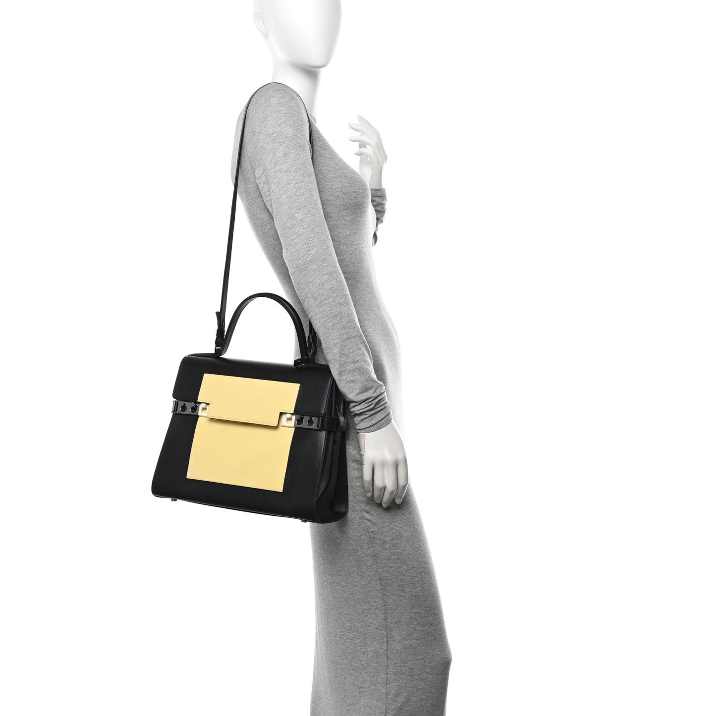 Calfskin Patent Calfskin GM Tempete Satchel Black White